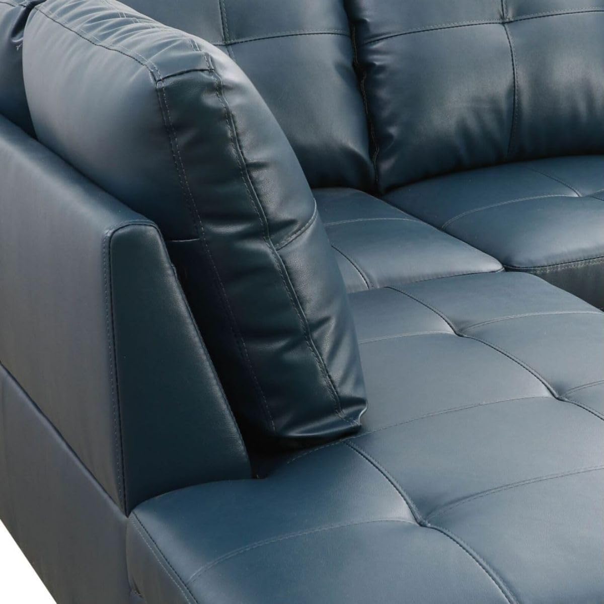 Denim L-Shaped 3-Piece Faux Leather Sofa with Storage Ottoman Set, Sectional Couch Sofa Set for Living Room, Office, Small Space