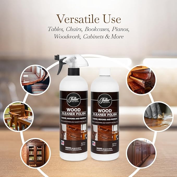 Fuller Brush Wood Polish & Cleaner – Conditions, Shines & Protects Wood Surfaces – Removes Dust, Smudges & Stains – Safe for Furniture, Cabinets, Tables & Trim - (Bottle with Sprayer - Pack of 2)