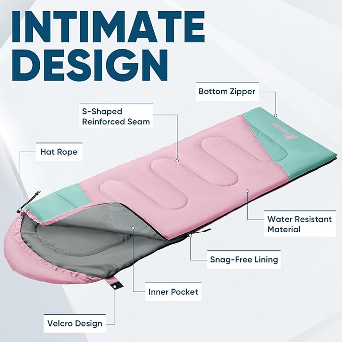 PTEROMY Sleeping Bags for Adults, Lightweight and Machine Washable, Water Resistant Backpacking Camping Sleeping Bag for Warm Cold Weather, Camping Essentials for Hiking Travel
