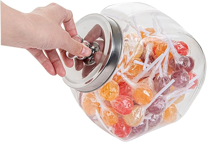 Restaurantware Vetri 0.5 Gallon Penny Jar 1 Durable Candy Jar - With Wide Spout Chrome Lid Clear Glass Cookie Jars For Kitchen Counter Dishwashable