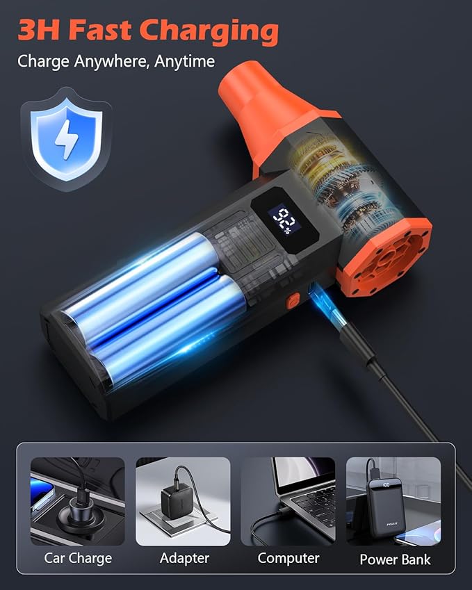 Compressed Air Duster, 120,000RPM Electric Air Duster, 4 Speeds Powerful Brushless Motor with LED Light, Rechargeable Cordless Air Blower for Christmas, Computer, Keyboard, Car, Home