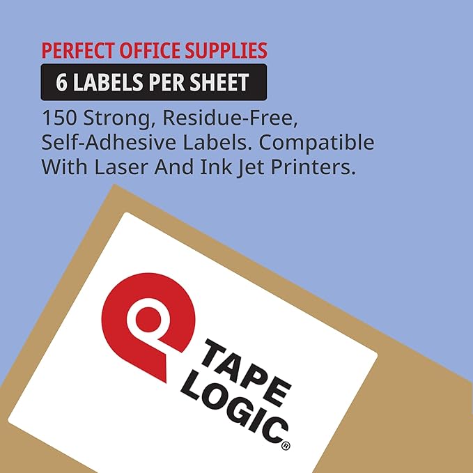 TAPE LOGIC Printable Self-Adhesive 3 ⅓” x 4” White Laser Labels (25 Sheets of 6) | 150 All Purpose Blank Sticker Label, Office & Personal Supplies for Address Shipping & Mailing