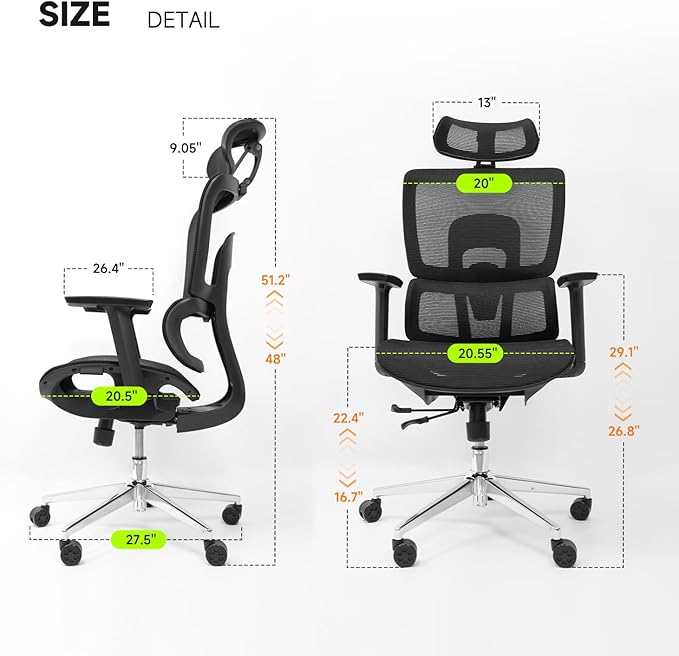 NearHub EC20 Ergonomic Office Chair for Big and Tall 6'5" Tall Max, 400Lbs Computer Desk Heavy-Duty Office Gaming Chair with Adjustable Features, High-Back Design, and Premium Comfort for Office,Home
