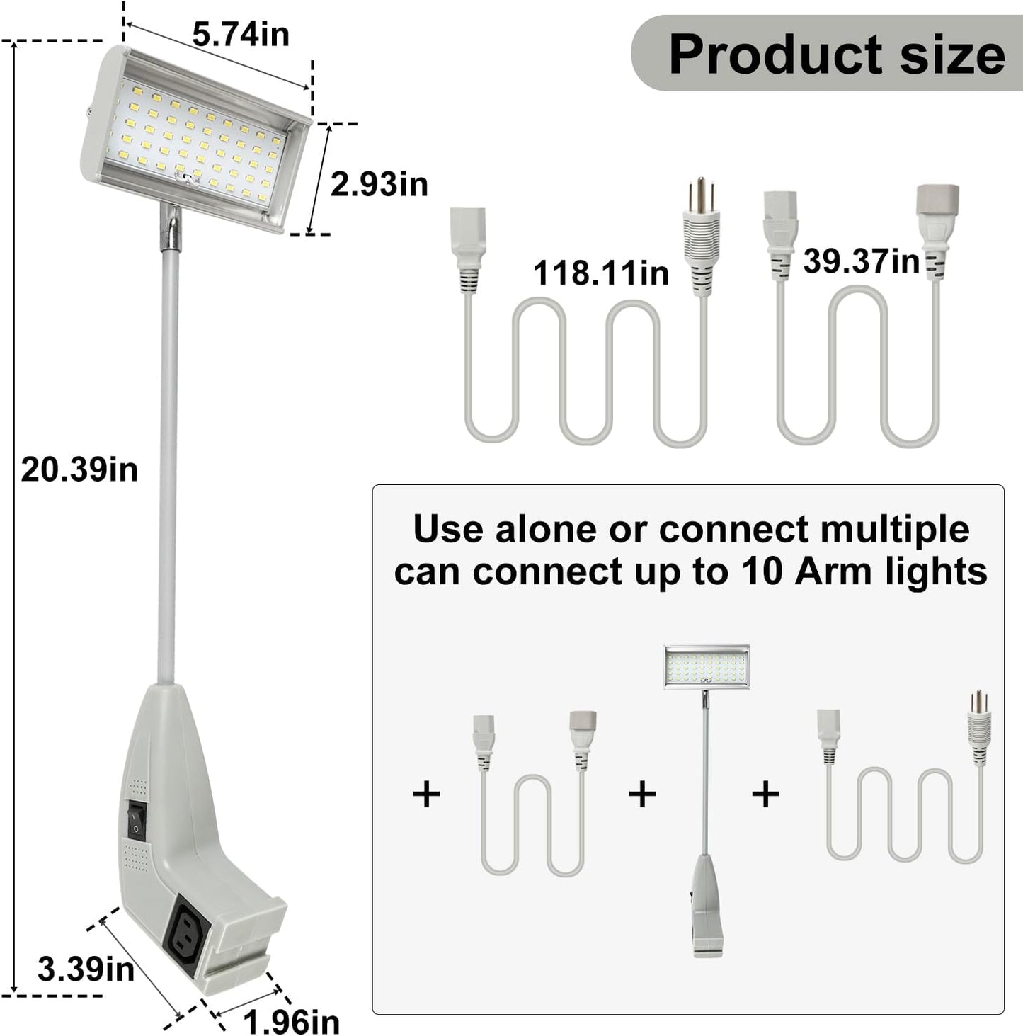 Trade Show Lights LED Display and Exhibit Arm Lighting, Connectable Tradeshow Lights Included Clamps, Mounting Brackets, Power Cables, Connect Cables (2pcs Grey)