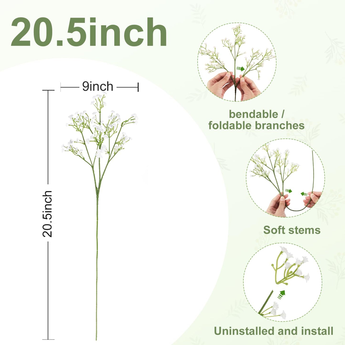 DEEMEI 15 PCS Babys Breath Artificial Flowers Fake Babys Breath Flowers Artificial Bulk White Gypsophila Bouquets Real Touch Faux Flowers for Wedding Floral Arrangement Party Home Decoration