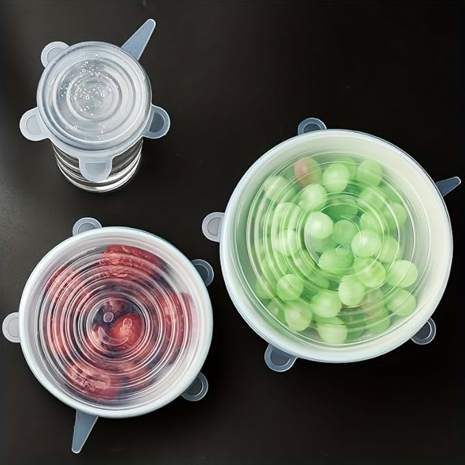 6-Pack Reusable Bowl Covers,Silicone Stretch Lids for Food Storage - Elastic Heat-Resistant Bowl Covers, Cups, Cans, Jars - Universal Lid for Round and Rectangle Containers