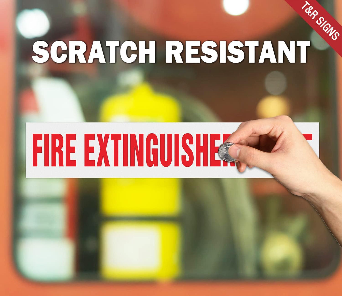 T&R Fire Extinguisher Inside Sign Stickers - 10 Pack - 9" x 1.7" Self-Adhesive Vinyl Reflective, UV resistant, Waterproof, Fade and Scratch Resistant, Suitable for Vehicles Indoor and Outdoor - White