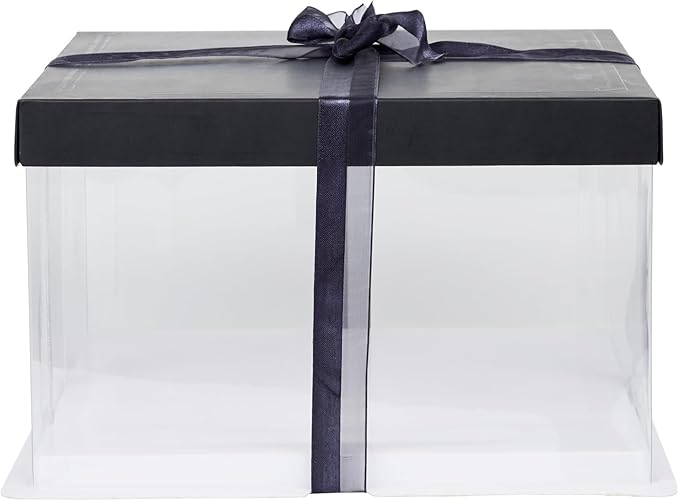 Restaurantware Sweet Vision 10 Inch x 8.25 Inch Transparent Cake Boxes 10 Grease Resistant Base Clear Cake Boxes - Black Lid Black Ribbon Plastic Birthday Cake Boxes For Weddings Or Birthdays