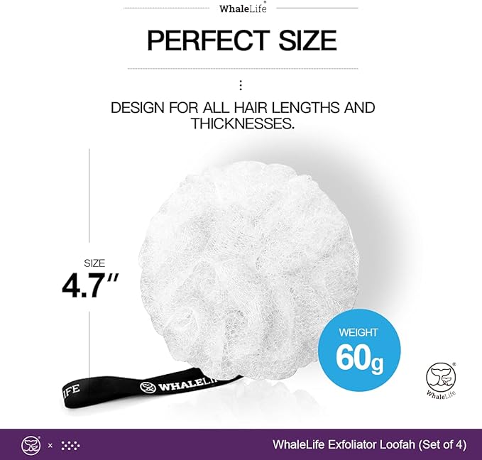Loofah Sponge Bath Sponge for Women Men 4 Pack (White Rough Surface)