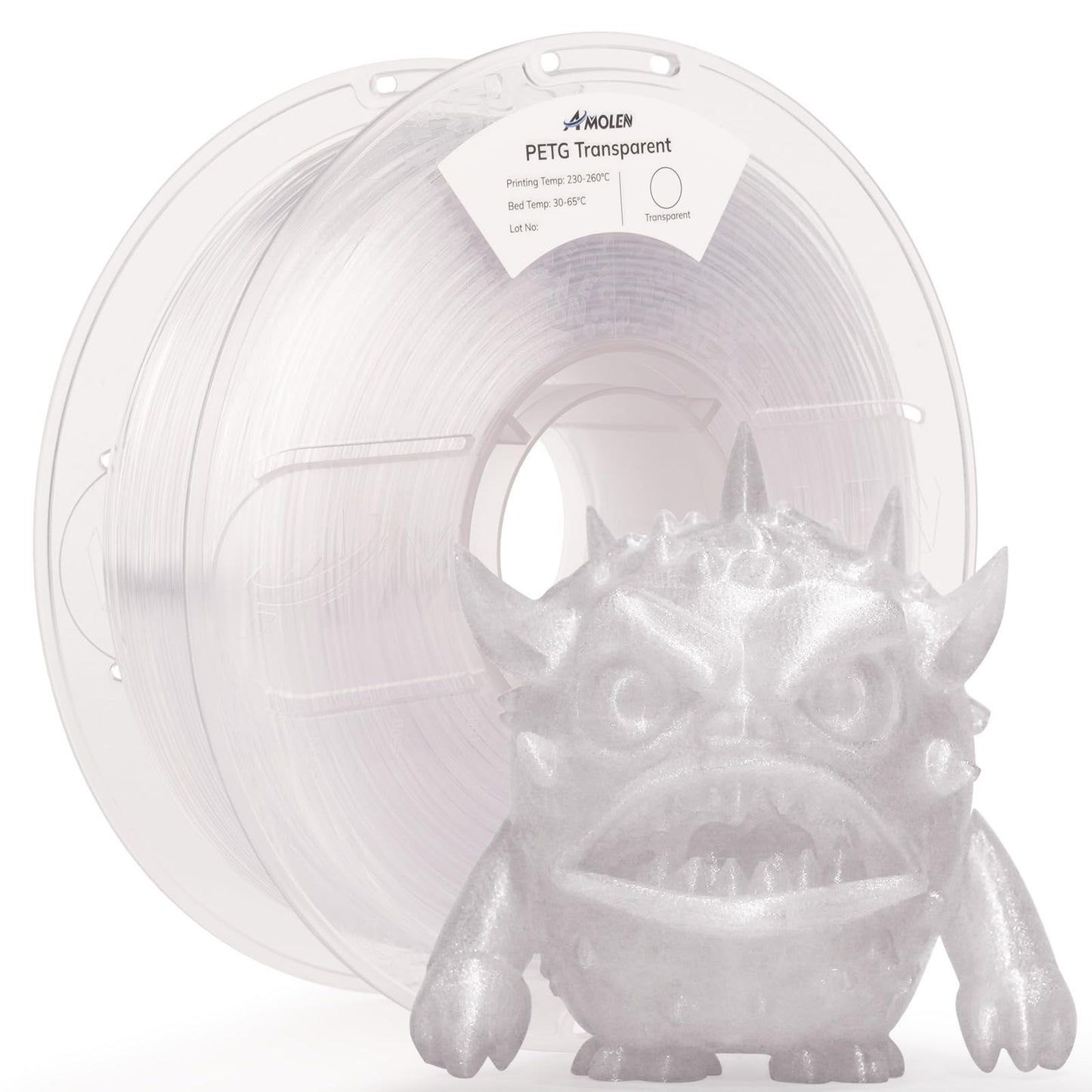 AMOLEN Rapid PETG Transparent 3D Printer Filament 1.75mm +/-0.02mm,Transcucent petg500mm/s High Speed Strong Toughness Clear Whi
