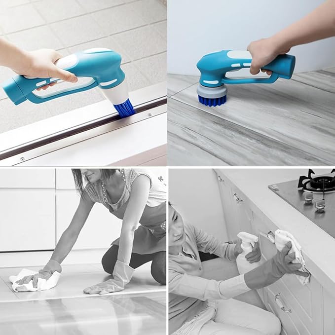 Cordless Power Scrubber for Cleaning Bathroom & Kitchen - Electric Handheld Scrub Brush with 6 Replaceable Heads, 360° Portable Washing Machine for Shower, Floor, Car, Sink, Wall, Window and Stove Top