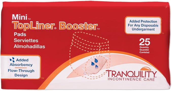 Tranquility TopLiner Disposable Booster Pads, Mini (10.5" x 2.75") Flow-Through Design with Adhesive Strip for Max Absorption, Adult Unisex 200ct Case