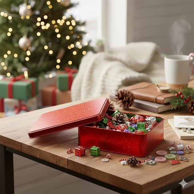 Glitter Tin Bundle – Set of 4 Rectangular Christmas Gift Boxes (Gold, Red, Silver, Pink) – Festive Containers for Cookies, Candy, Crafts & Holiday Gifting