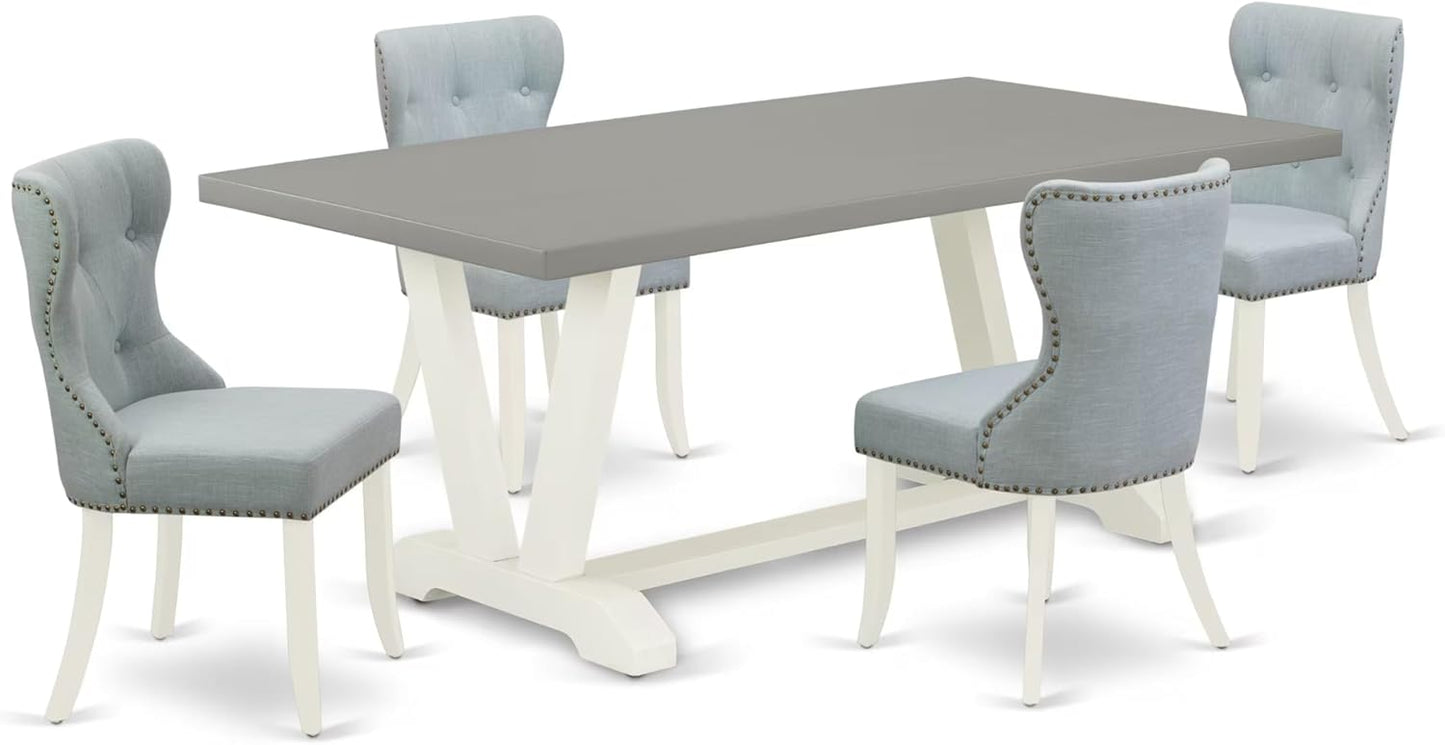 East West Furniture V097SI215-5 5 Piece Dining Table Set for 4 Includes a Rectangle Kitchen Table with V-Legs and 4 Baby Blue Linen Fabric Upholstered Chairs, 40x72 Inch, Multi-Color