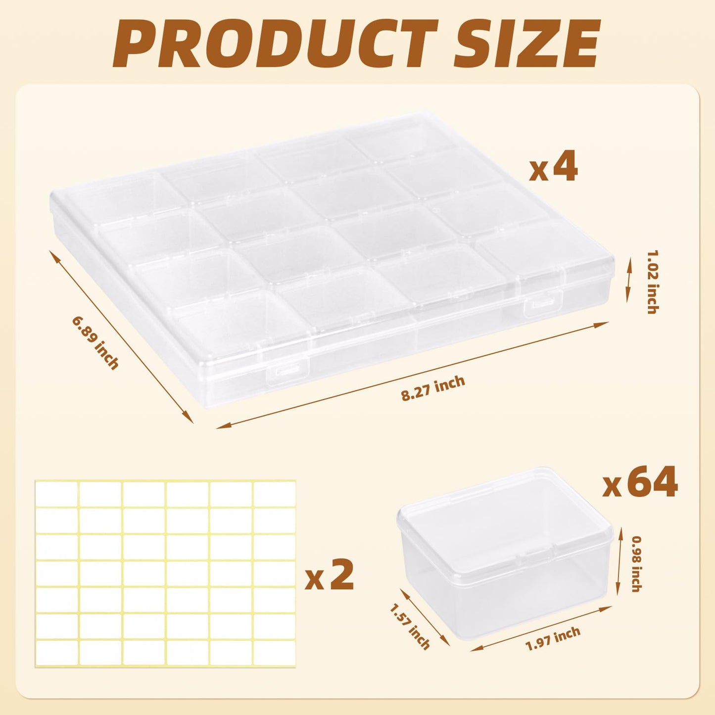 Cokapo Bead Organizer Box, 64 Pcs Clear Bead Storage Containers, Craft Organizers and Storage with Hinged Lids, Small Plastic Containers Boxes for Diamond Painting Art, Jewelry, Nail Art, Small Parts