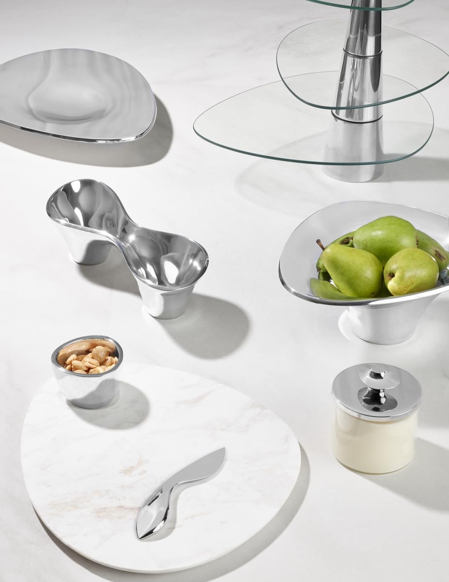 Nambe Cortina Low Pedestal Tray | Serving Tray for Fruit | Centerpiece Dish for Coffee Table, Kitchen Countertop | Made of Metal Alloy | Designed by Karim Rashid