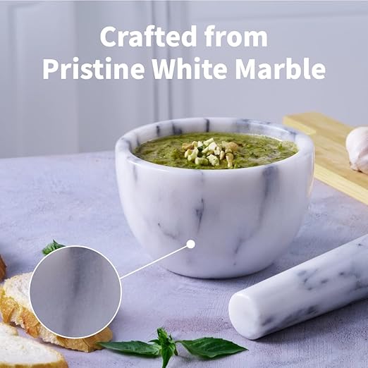 Marble Mortar and Pestle Set, 150ml, Spice Grinder, Herb Ginder, Unpolished Marble Spice Crusher, Kitchen Utensil (6"*H3-1/2)
