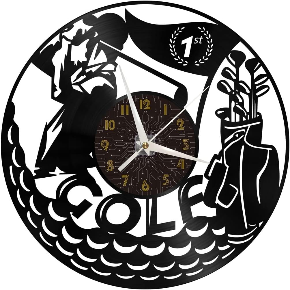 Generic Golf Decoration Vinyl Wall Clock, Vinyl Record Clock Wall Art Silent & Non-Ticking(12 inchs C-LED), Brown