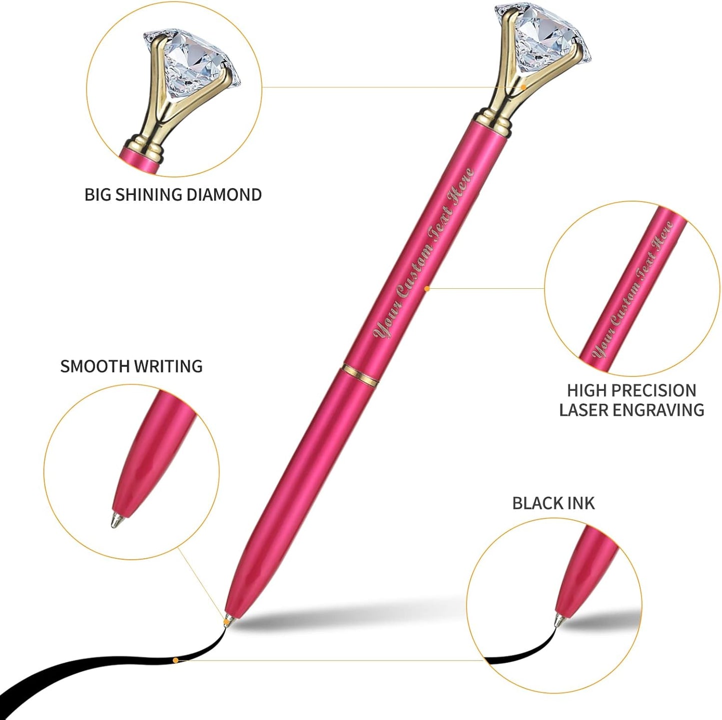 White Diamond Pens Pack of 20 Bling Diamond Gem Pen Décor Gifts for Women Bridesmaid Coworkers Bulk Crystal Metal Ballpoint Pens Black Ink