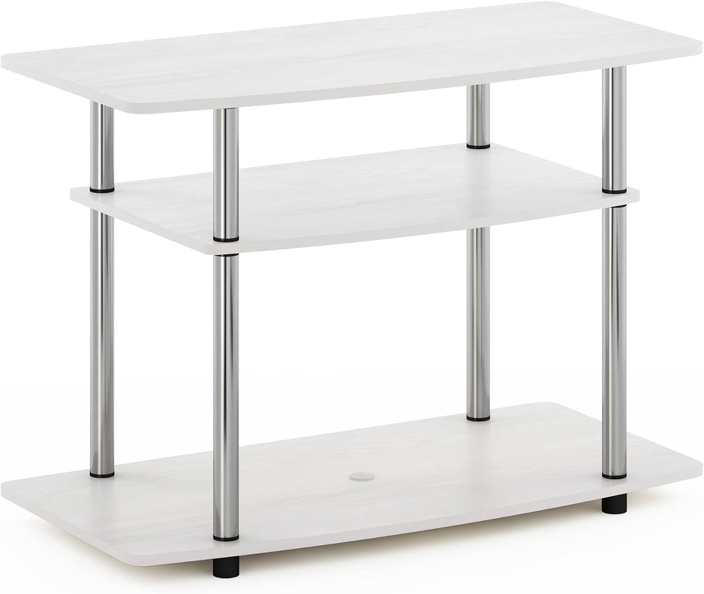 Furinno Turn-N-Tube No Tools 3-Tier Entertainment Center TV Stand for TV up to 32 Inch with Stainless Steel Tubes, White Oak/Chrome