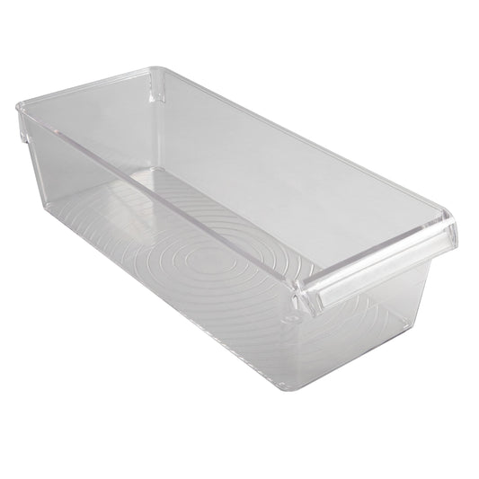 Kitchen Details 2 Pack Slim Refrigerator Storage Bin | Fridge & Freezer | Kitchen Organization | Stainless Steel Handle | Countertop | Cabinets | Pantry | Clear