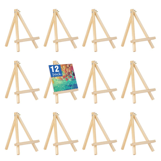 Falling in Art 12 Pack Mini Wooden Display Easels, 10 Inch Tripod Painting Easel Stand, Portable Art Canvas Holder for Photos, Prints and Signs