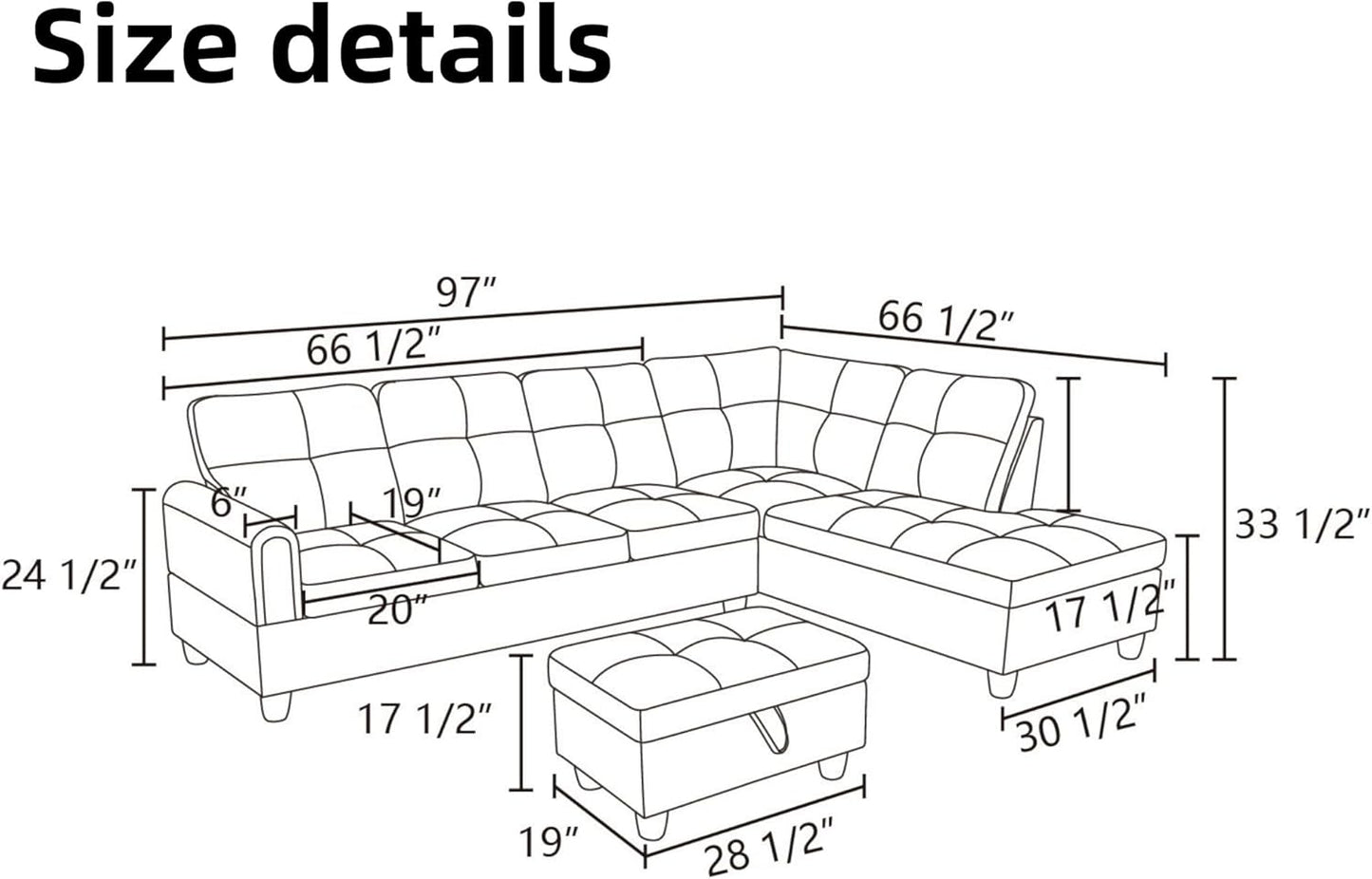 L Shaped Sectional Couches for Living Room, Modern Modular Sectional Sofa with Ottoman Storage, Comfy L Shaped Couch with Chaise for Bedroom Apartment Furniture, Gray