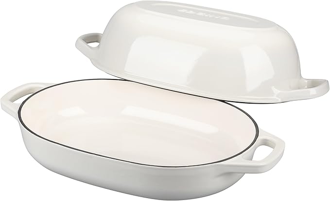 Enameled Cast Iron Oval Dutch Oven Pot with Lid, Dutch Oven for Sourdough Bread Baking, Oval Bread Pan, Bread Oven, Bread Dutch Oven, 7qt, White