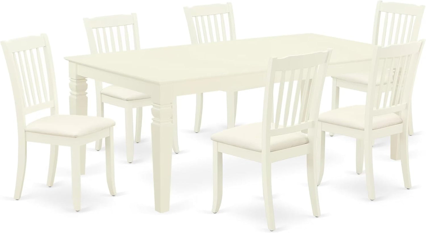 East West Furniture LGDA7-LWH-C 7 Piece Modern Dining Table Set Consist of a Rectangle Wooden Table with Butterfly Leaf and 6 Linen Fabric Dining Room Chairs, 42x84 Inch, Linen White