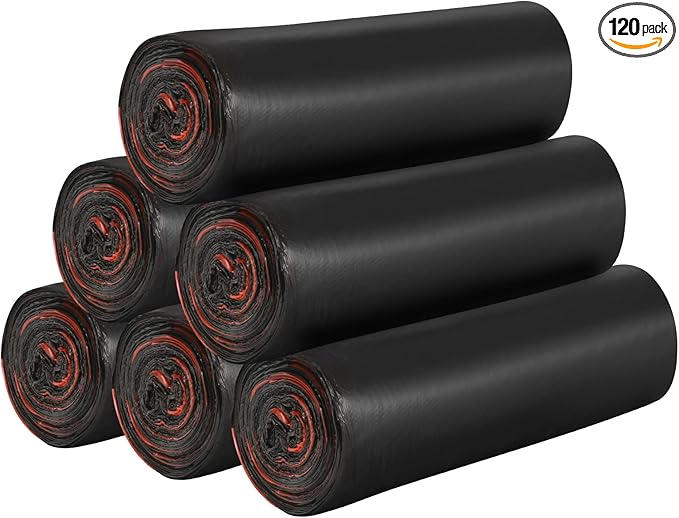 6Rolls Drawstring Small Trash Bags,4 Gallon Thicken Drawstring Small Garbage Bags for Kitchen,Bathroom,Bedroom,Home,Office Trash Cans，120 Counts (Black)
