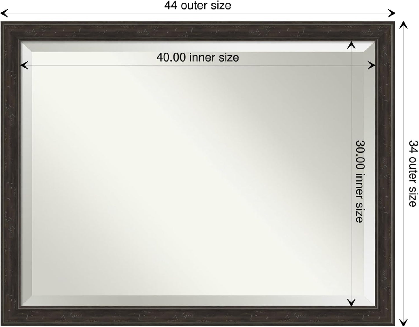 Amanti Art Brown Wall Mirror 34x44 Shipwreck Greywash Narrow Rectangle Bathroom Mirror for Wall Decor Living Room, X-Large Traditional Frame, Hangs Horizonally and Vertically, Bathroom Decor, Beveled
