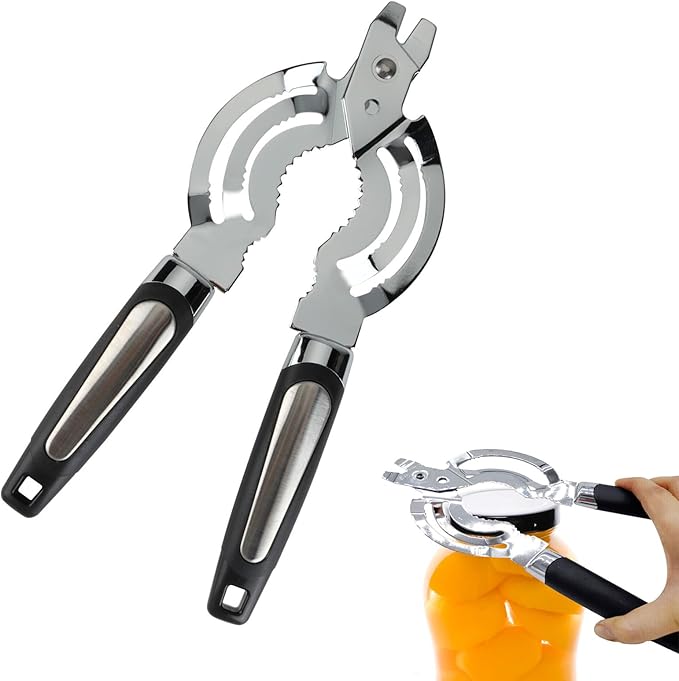 Stainless Steel Can Opener, Jar Opener for Weak Hands, Compatible with Different Sizes of Bottle Lids, Bottle Tops, Bean Can Lids, Pickle Lids