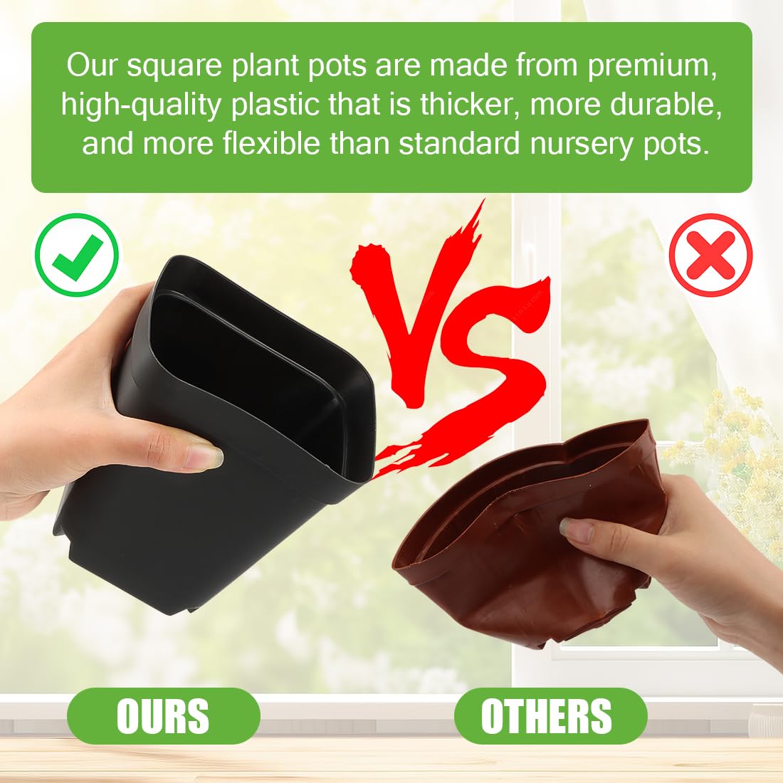 RooTrimmer Square Nursery Pots 5.5 Inch, Plastic Plant Pot with Drainage Holes, 30 Pcs Reusable Seedling Starter Pots Garden Flower Pots Planters for Indoor Plants, Transplanting, Succulents, Cuttings
