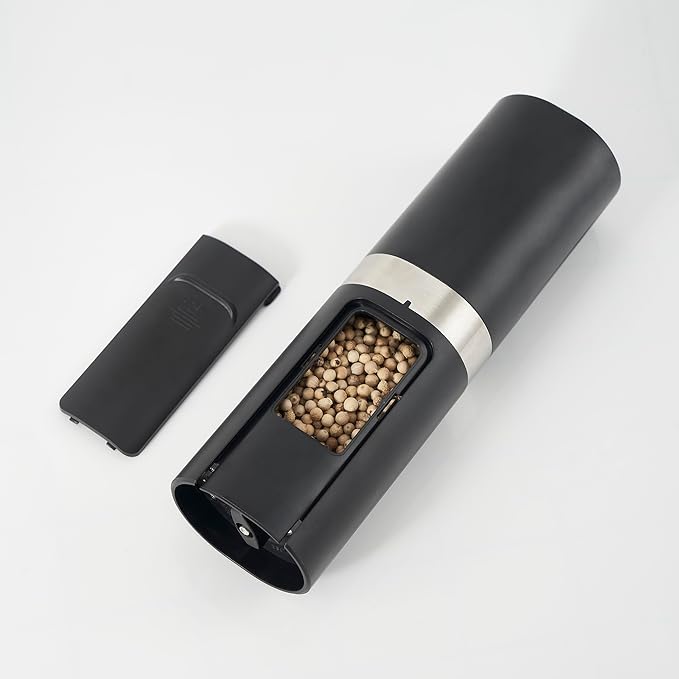 Electric Salt and Pepper Grinder Set, Rechargeable Base, Automatic Salt & Pepper Mill Refillable with USB Cables, Salt and Pepper Shakers, LED Light, One Hand Operation, 2 Adjustable Coarseness Mills