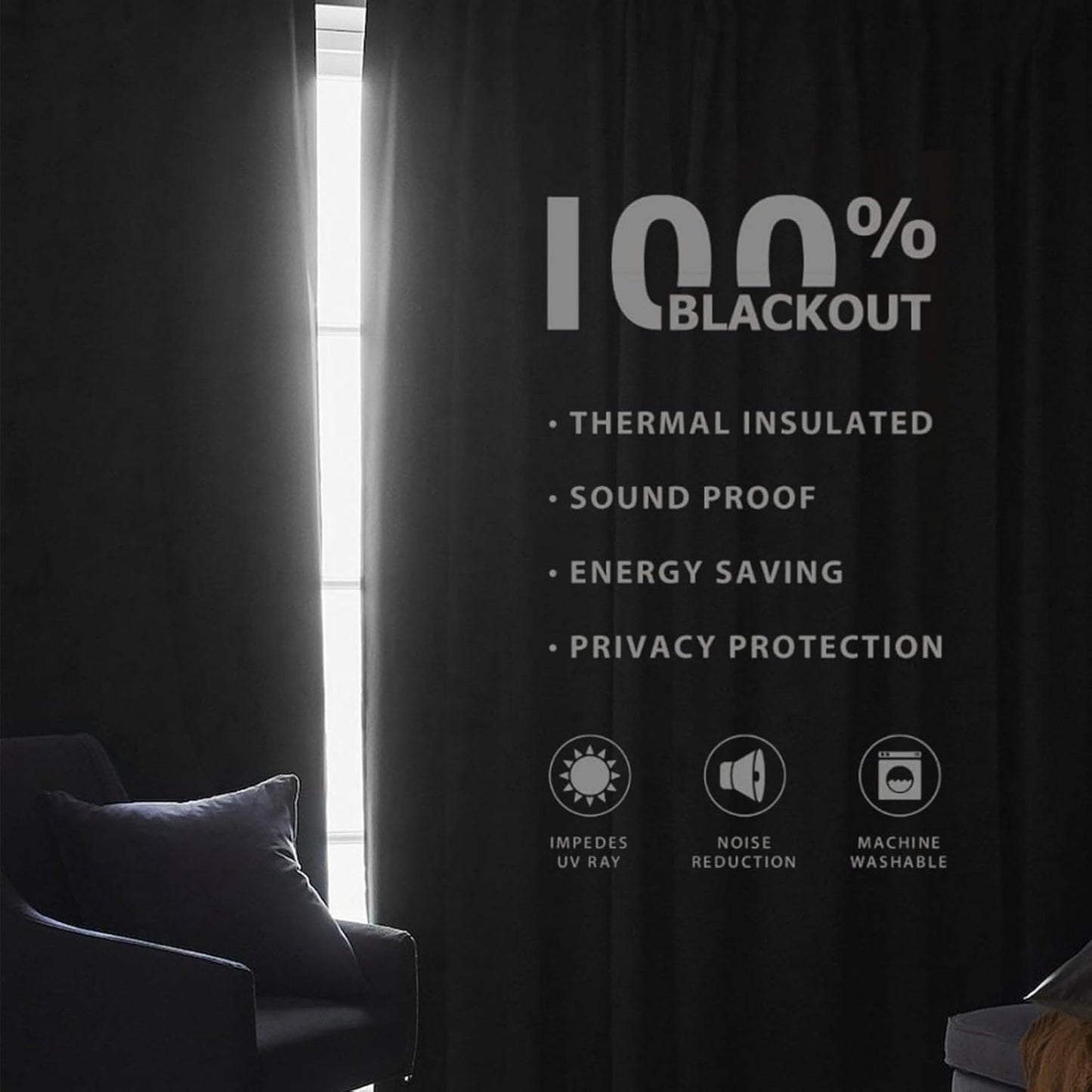 Joydeco Custom 100% Blackout Long Drapes for Bedroom Living Room Blackout Darkening Curtain Thermal Insulated Back tab Rod Pocket 1 Panel(Black,Custom Size)