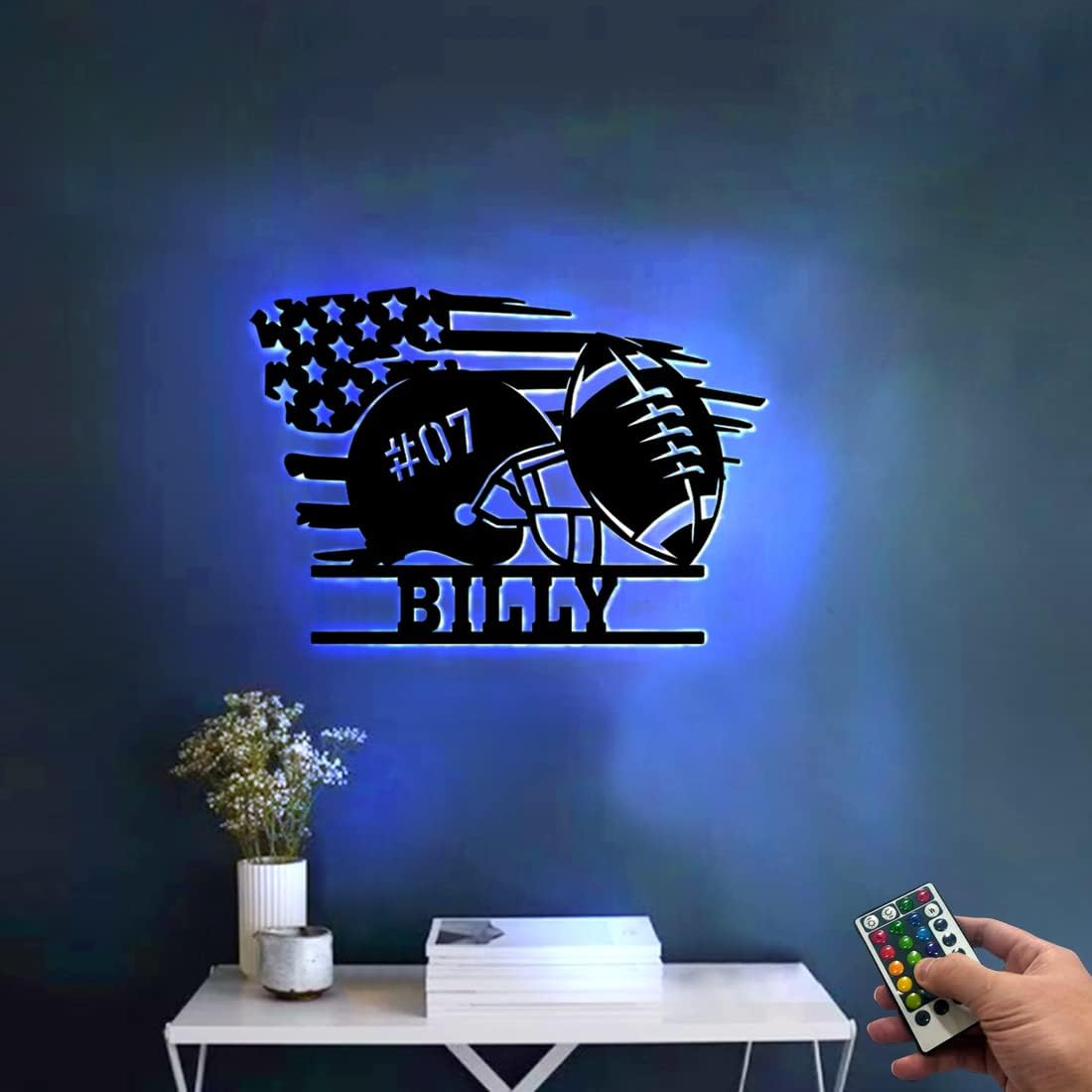 Personalized Name 7 Colors Football lamp Custom Wall Art Night Light LED Name Sign Gift for Boys Men Girls (G-Football)