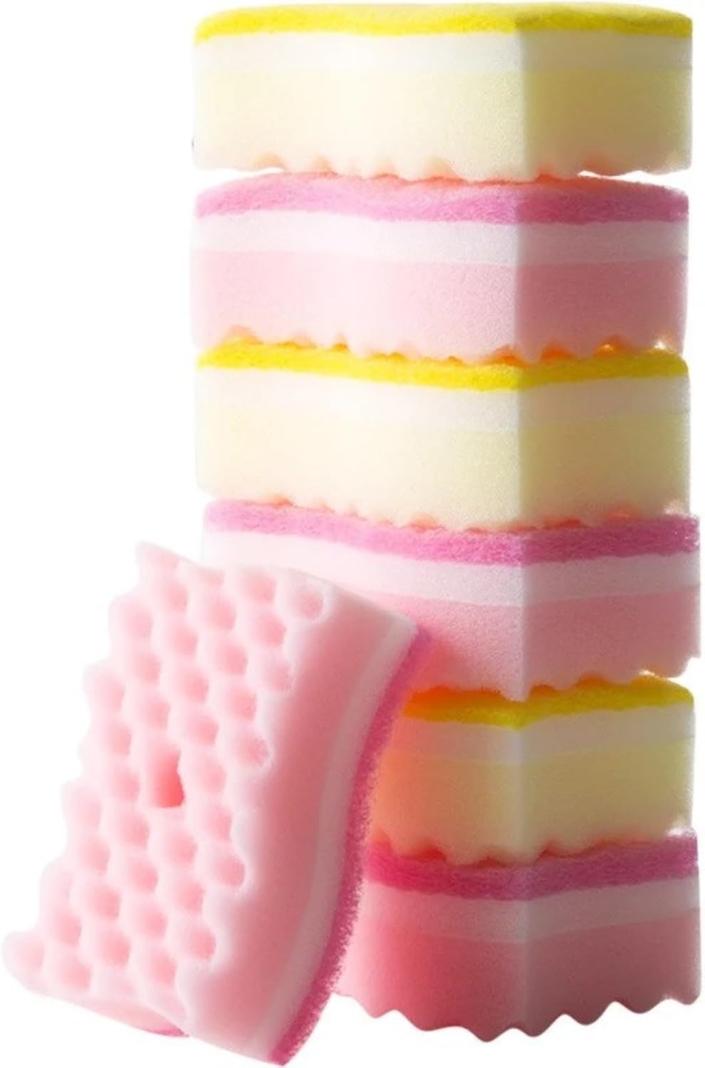 Non-Scratch Cellulose Scrub Sponge,Multipurpose Cleaning Scrubber, Dual-Sided Dishwashing Sponge for Kitchen (Yellow & Pink, S Type 4pcs)