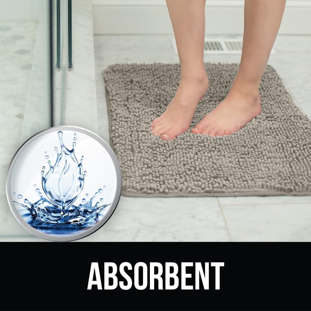 KANGAROO Bathroom Rugs, Chenille Soft Absorbent Bath Rug, Shaggy Shower Mat, Quick Dry Machine Wash Bathmat, Plush Carpet Mats for Tub, Bathtub and Room Home Decor Accessories, 42x24, Beige