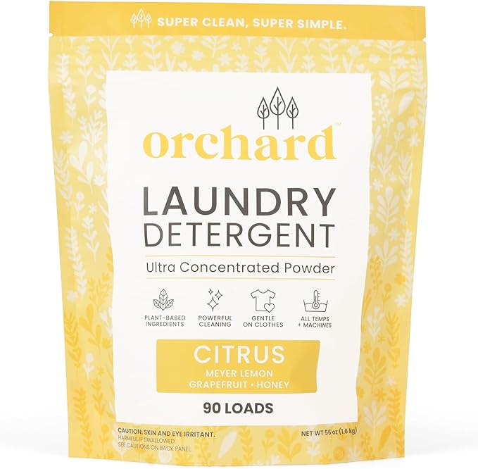 Orchard Laundry Detergent Powder Natural Deep Cleaning Laundry Powder for Sensitive Skin - Citrus - Plant Based Effective Ingredients - 56 Ounces - Enzyme-Powered, Eco Friendly Detergent