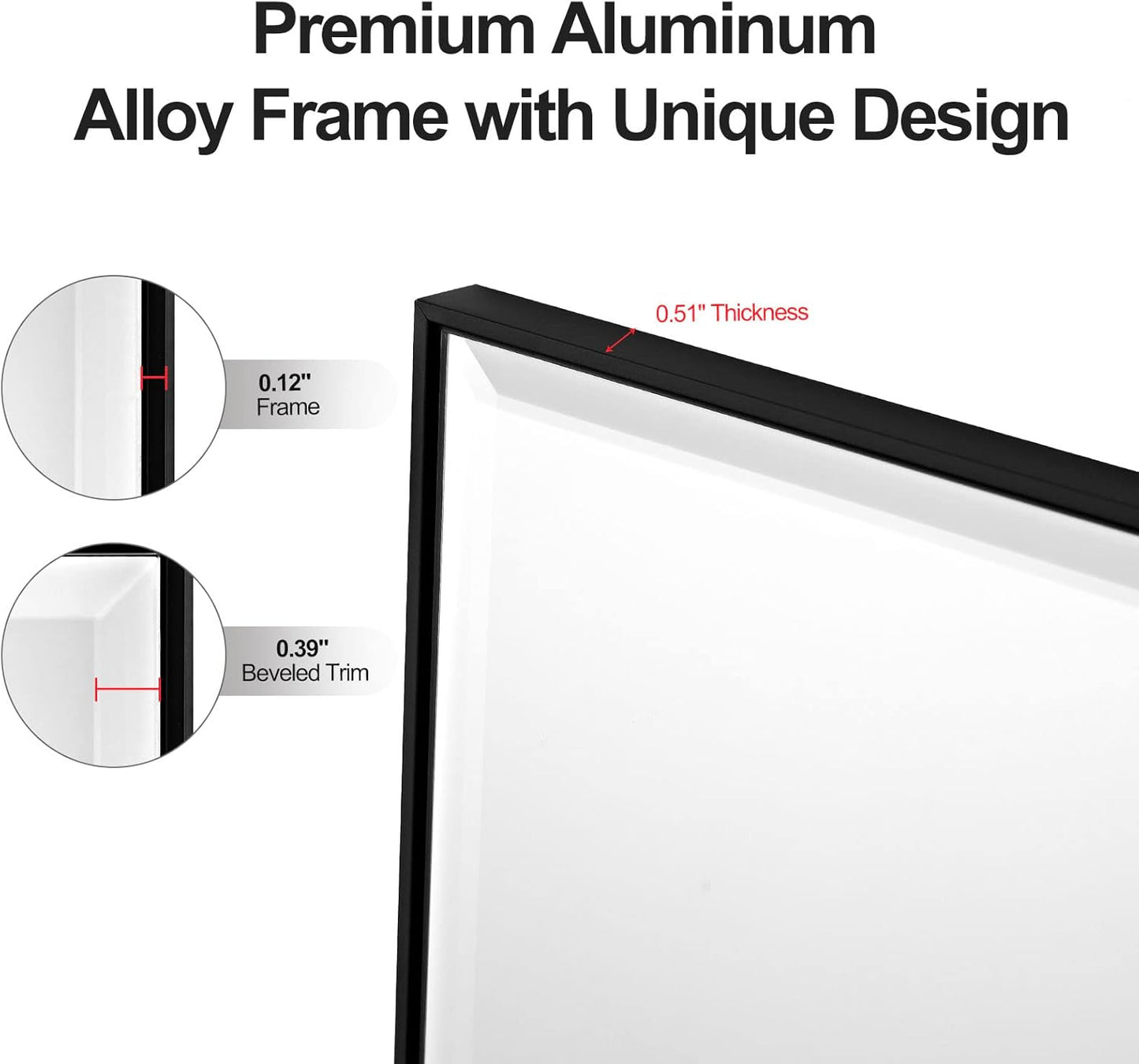 30x36 Inch Black Mirror with Beveled Trim, Aluminum Frame Bathroom Vanity Mirror, Copper-Free Mirror, Rectangle Wall Mounted Mirror, Modern Rectangular Mirror Horizontal or Vertical