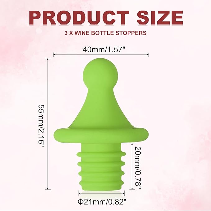 uxcell 3 Pcs Silicone Roof Shape Wine Stopper, Reusable Wine Stoppers Airtight Leak-proof Bottle Plug Liquor Saver with Beer Beverage Bottle Stopper for Bar Holiday Party, Grass Green