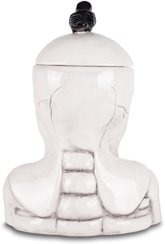 Dolomite Ceramic 12 x 8.5 Halloween Cookie & Candy Jar with Airtight Lid: Perfect for Kitchen Canisters, Pet Treat Containers & Fall Decorative Candy Dish, Skeleton with a Crow