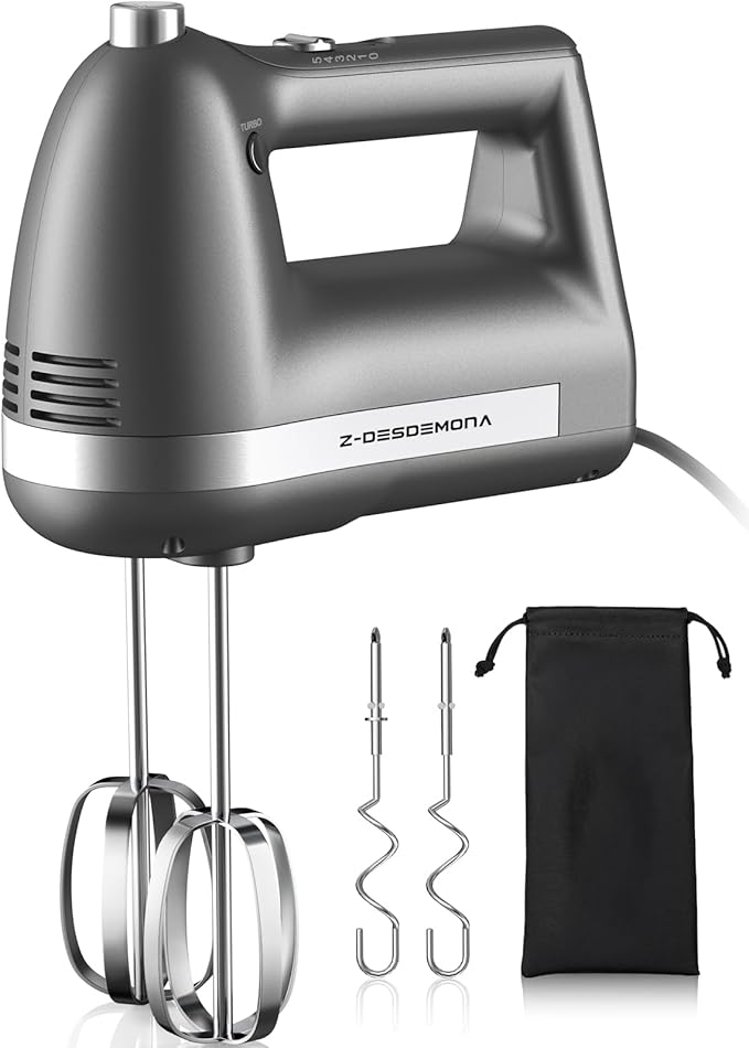 Electric Hand Mixer, Powerful Hand Mixer Electric Handheld with 304 Beaters, Dough Hook,Hand Held Mixer with Turbo for Baking Cakes, Eggs, Cream Food(Grey)