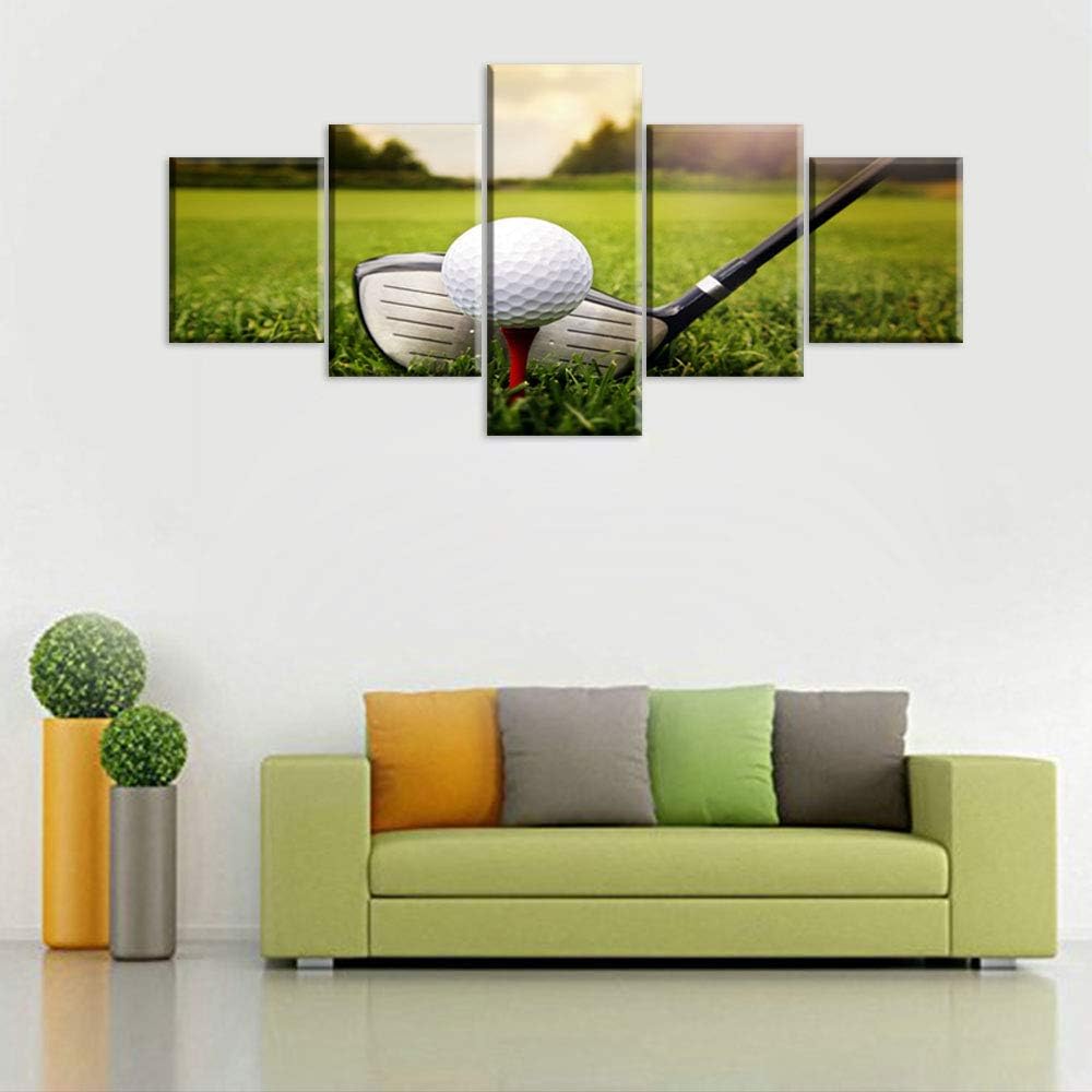 Golf Field Wall Art Green Grass Paintings Giclee Multi Panels Canvas Pictures for Living Room HD Prints Man Cave Signs and Decor Sunset Artwork Framed Stretched Ready to Hang Gift(50''W x 24''H)