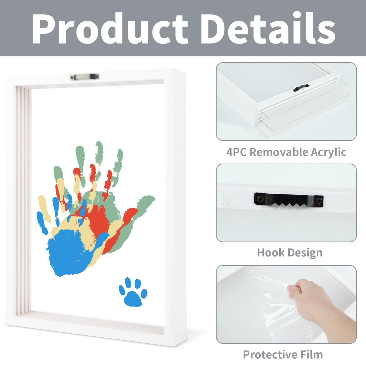 WAYASDCU Family Handprint Kit, Baby Hand and Footprint Kit DIY Handmade Keepsake Wooden Frame Gifts for New Parents for Grandparent Mother's Day Anniversary Day Father's, 6 Non -Toxic Paints