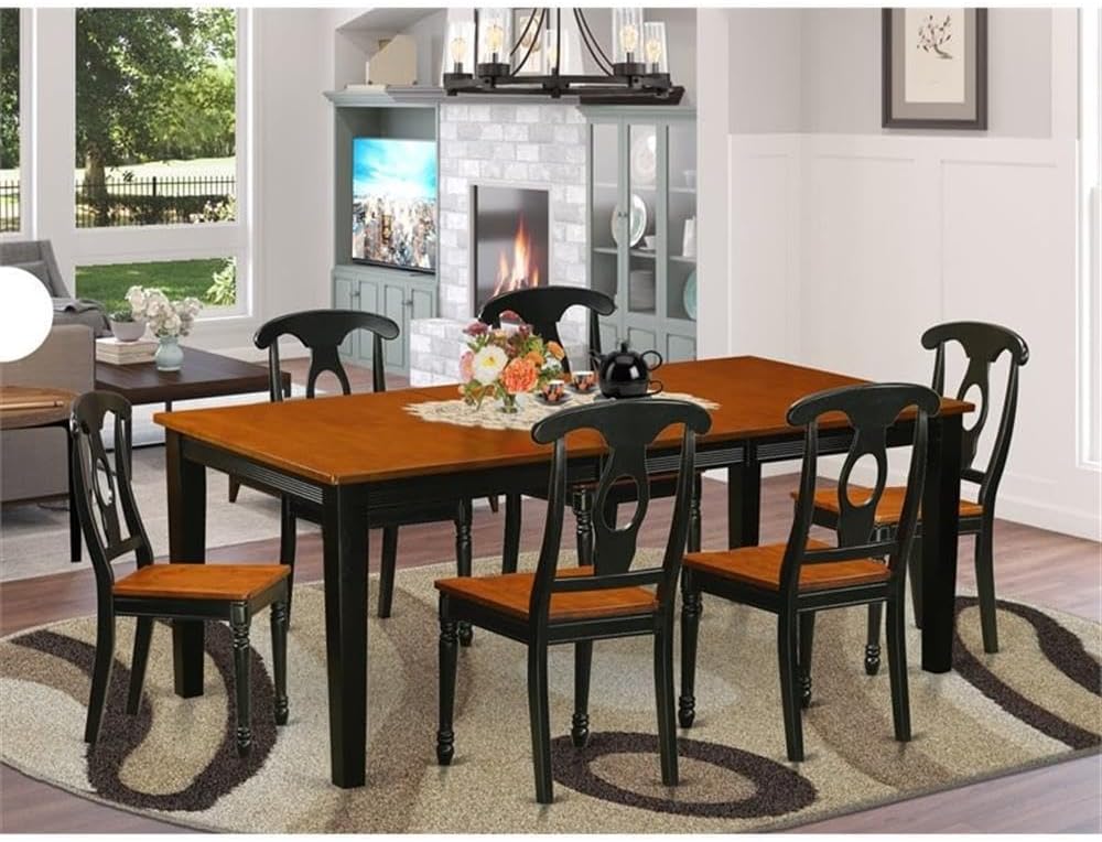 East West Furniture QUKE7-BCH-W 7 Piece Dining Table Set Consist of a Rectangle Dining Room Table with Butterfly Leaf and 6 Wood Seat Chairs, 40x78 Inch, Black & Cherry