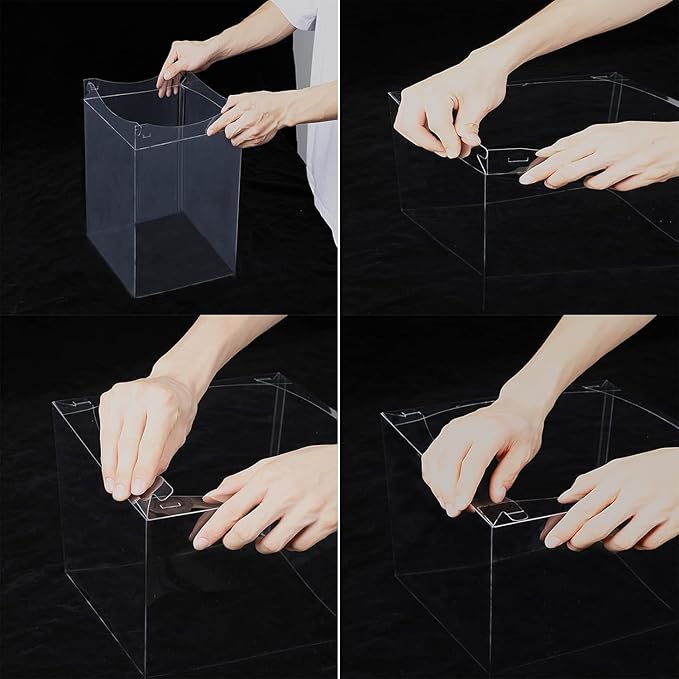 XININSUN Clear cake Box,10" X 10" X 9" with ribbon and pre-folded lid, for 8" cake carrier, baking cookie display, Carry Tall Layer Gift, Festive Gift Box -Pink