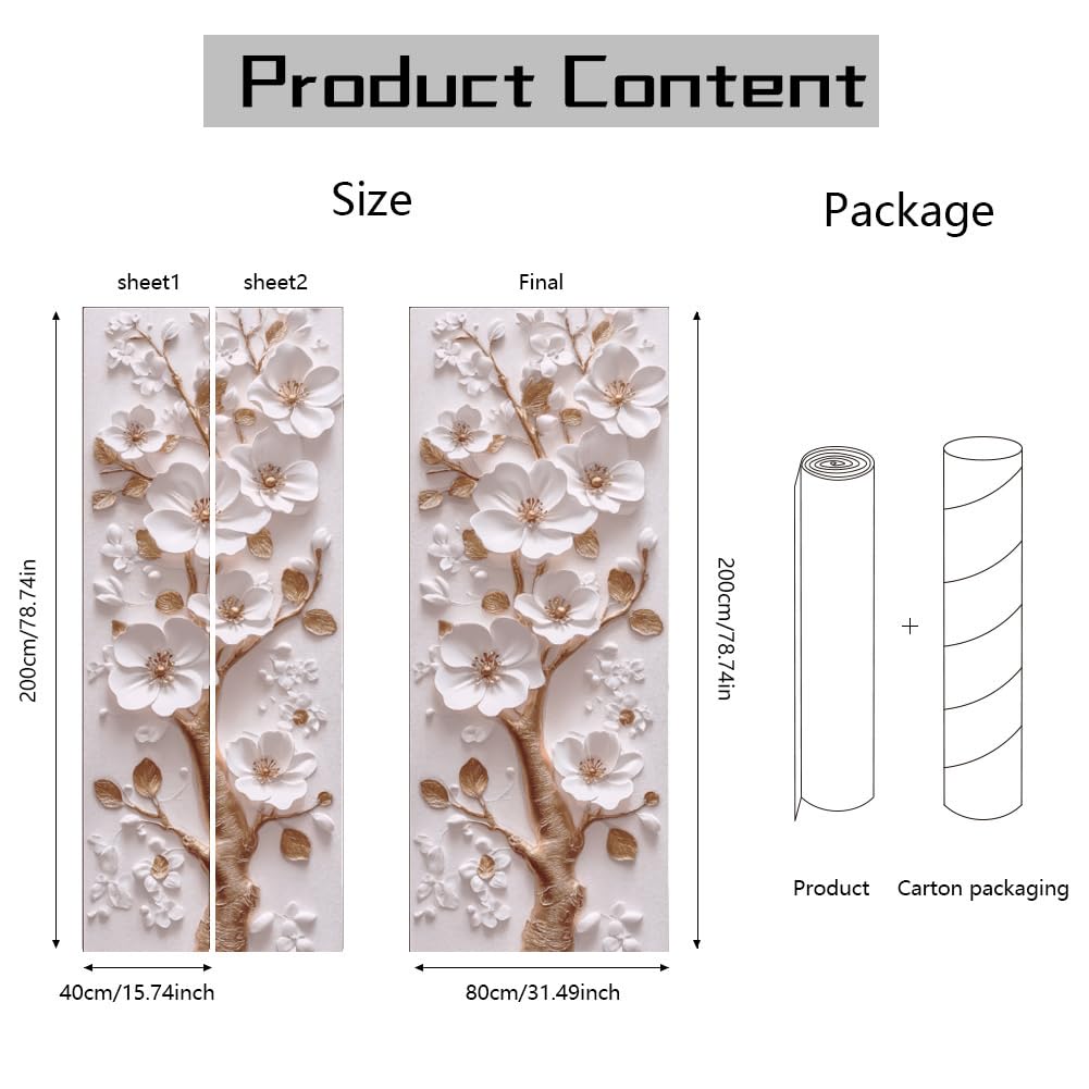 arricraft 2 Pcs Self-Adhesive Door Sticker, 31.5"x78.7" 3D Flower and Golden Branch Door Murals Stickers PVC Removable Wallpaper Decoration for Bedrooms Living Room