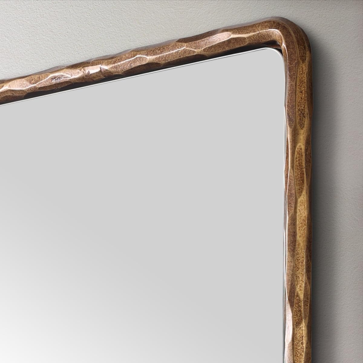 ANDY STAR Hand-Forged Gold Bathroom Mirrors for Wall, 24x36 Inch Vintage Solid Steel Metal Frame Bathroom Vanity Mirror, Antique Rounded Rectangle Wall Mirror, Hangs Horizontally or Vertically