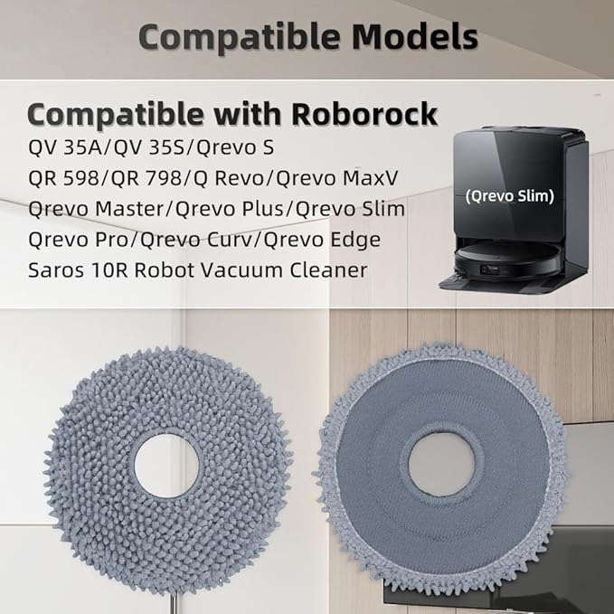 8 Pack Mop Pads for Roborock QV 35A/Qrevo S/Q Revo/Qrevo Pro/Qrevo Plus/Qrevo Master/Qrevo Slim/Qrevo Curv/Qrevo Edge Robot Vacuum Cleaner, Spin Cleaning Pads Replacement Parts Accessories